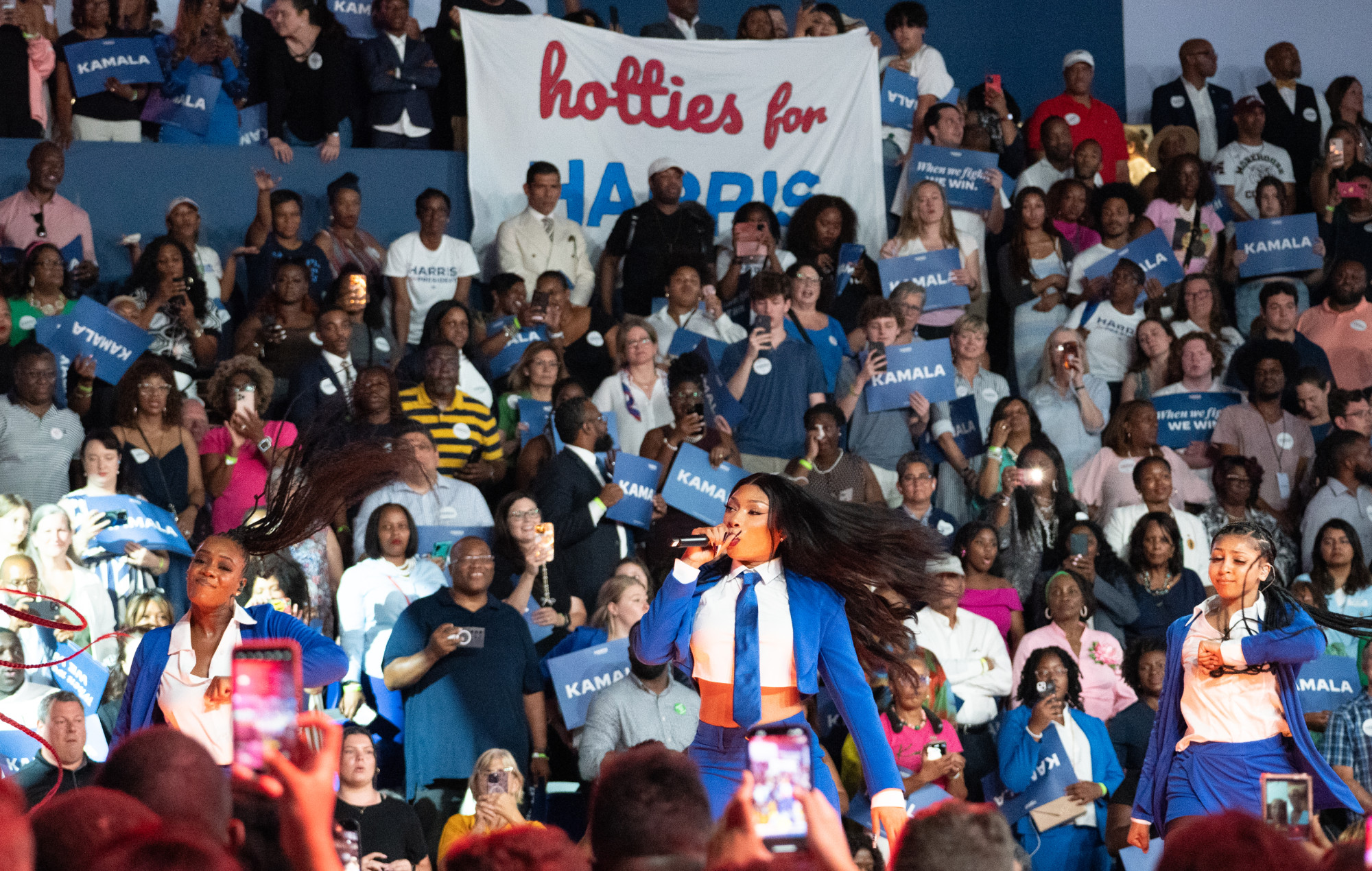 Megan Thee Stallion performing at a rally for Kamala Harris in Atlanta. Photo credit: Megan Varner/Getty Images